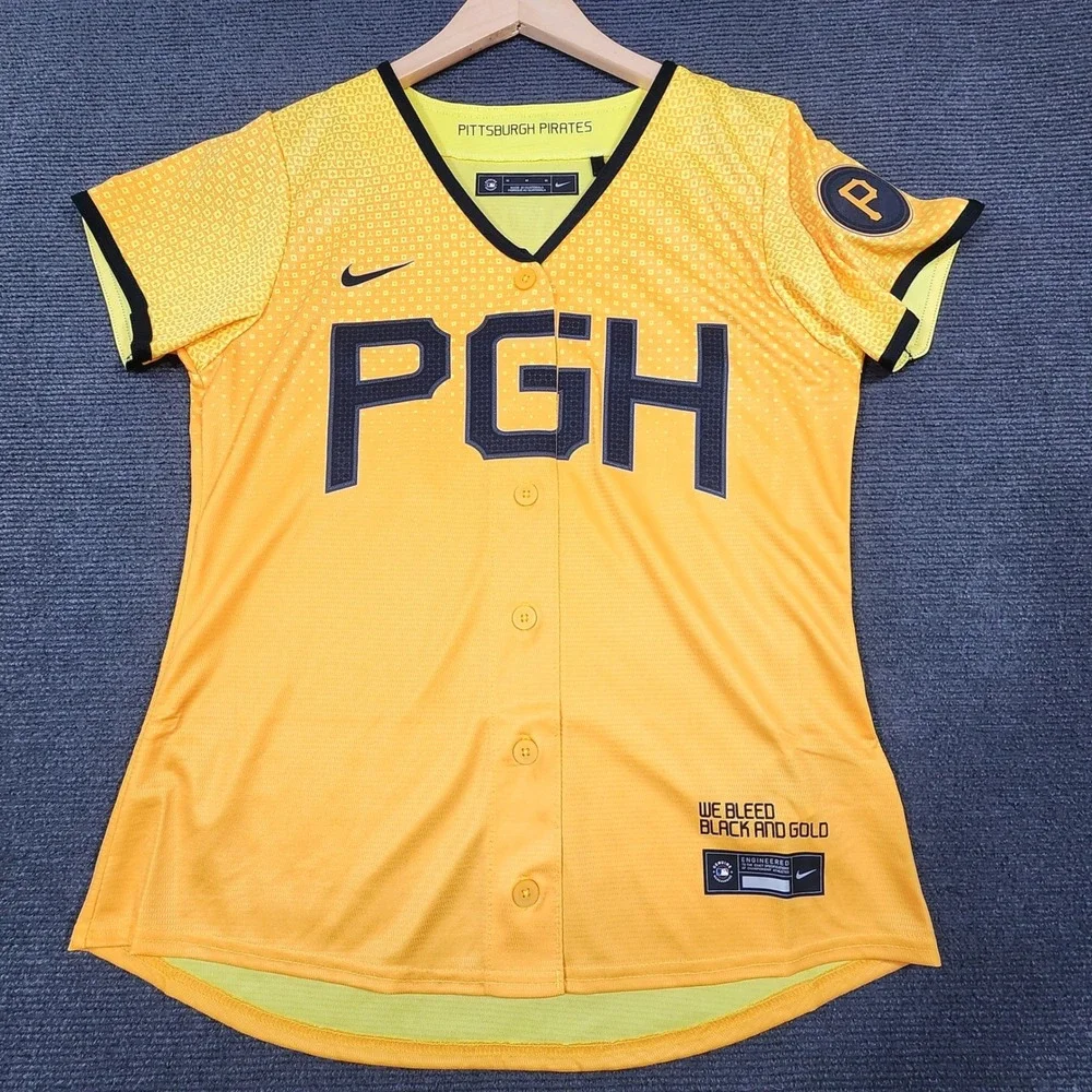 Nike Pittsburgh Pirates Jersey Women Medium Yellow Hayes #13 City Connect MLB